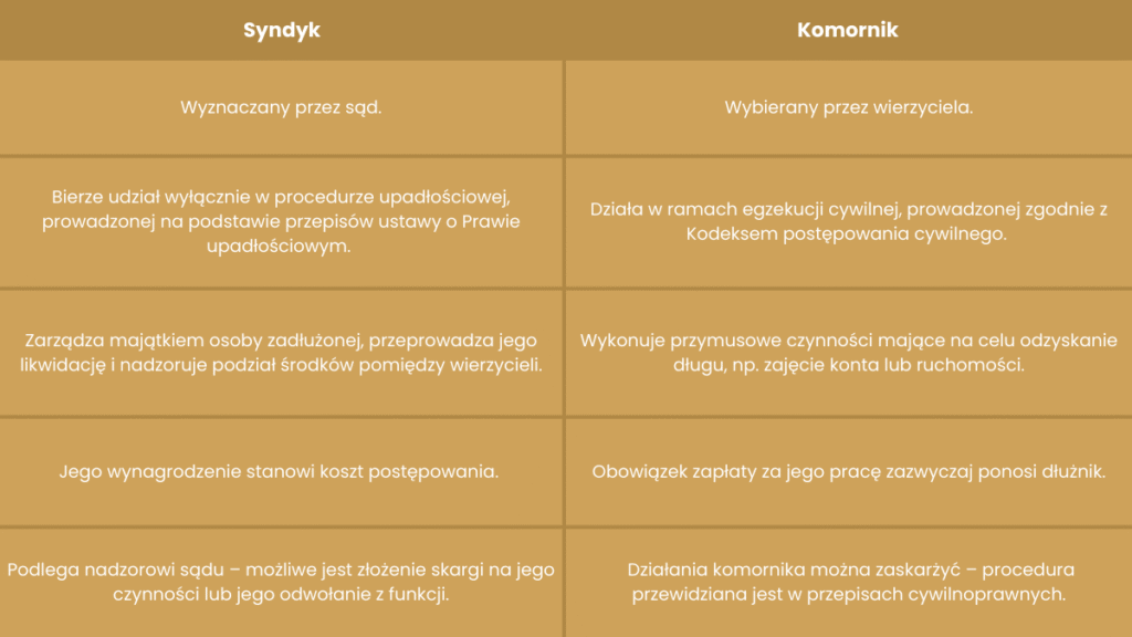 Syndyk a komornik różnice